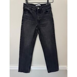 Zara Woman Jeans Black Denim High Waist Button‎ Fly Straight Leg Size 4
